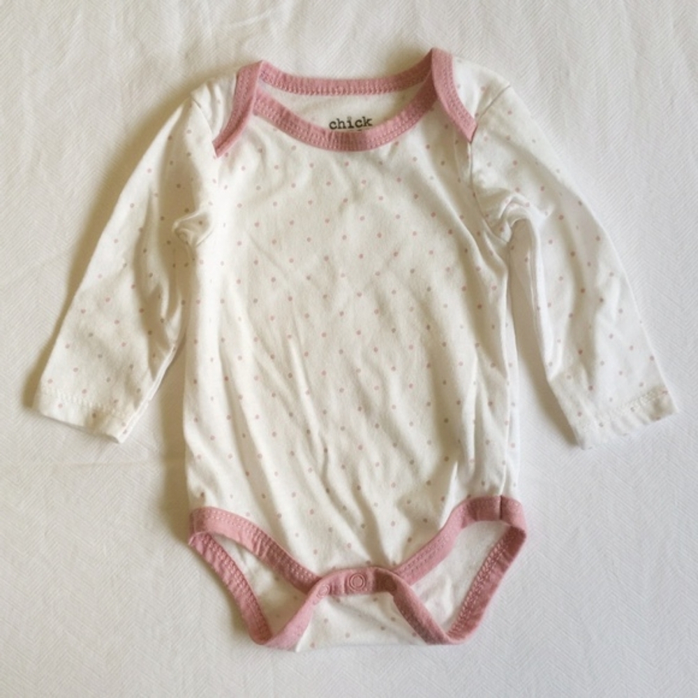 chick pea pink dotted long sleeve bodysuit diaper shirt 0-3 months baby girl